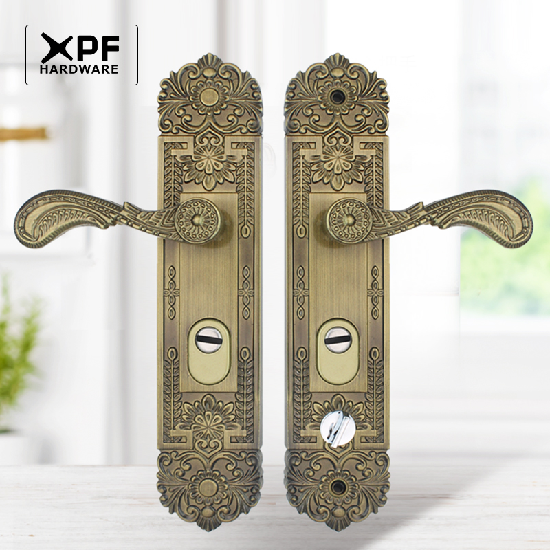 【防盗门拉手】小花青古铝合金面板 把手防盗门拉手大门锁孔距235