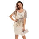 欧美亚马逊流苏亮片礼服性感复古礼服婚纱宴会舞会刺绣连衣裙