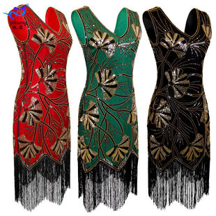 舞会礼服1920复古亮片连衣裙亮片礼服演出服拉丁舞流苏舞裙聚会裙