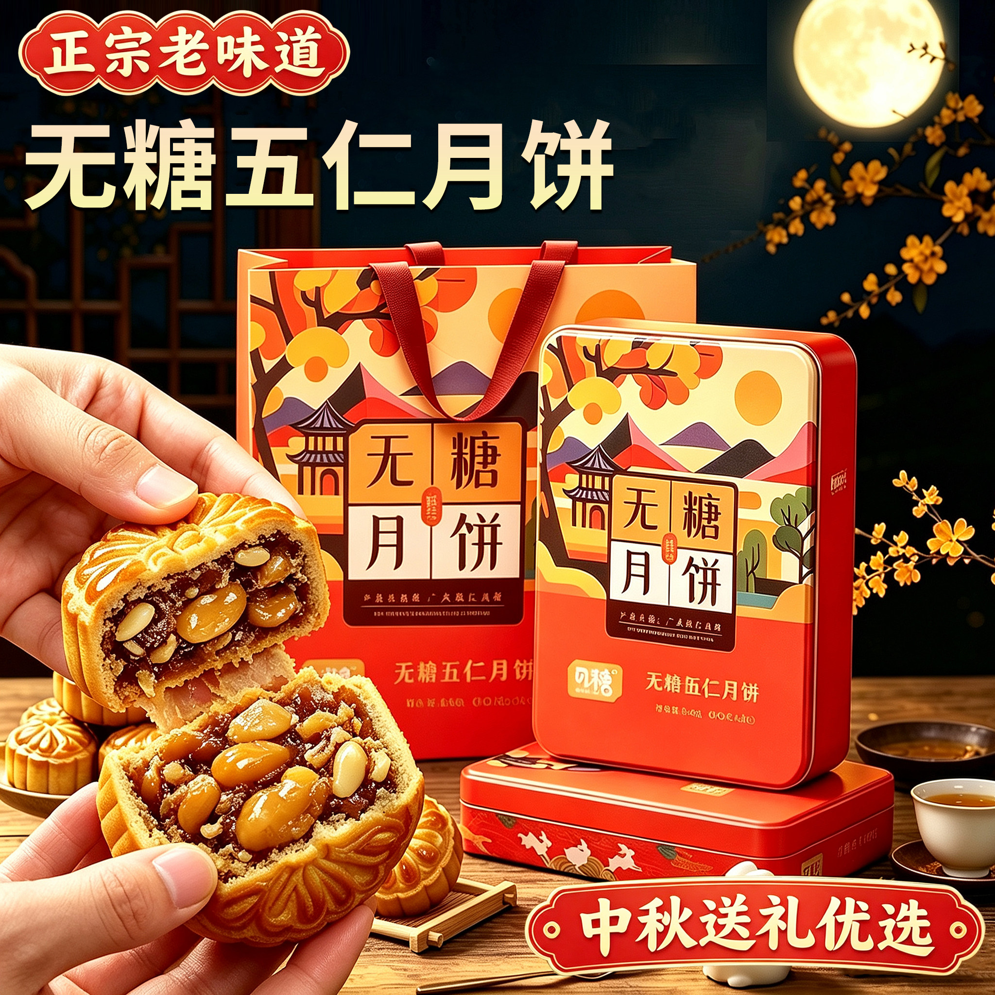 无糖五仁月饼礼盒中秋送礼