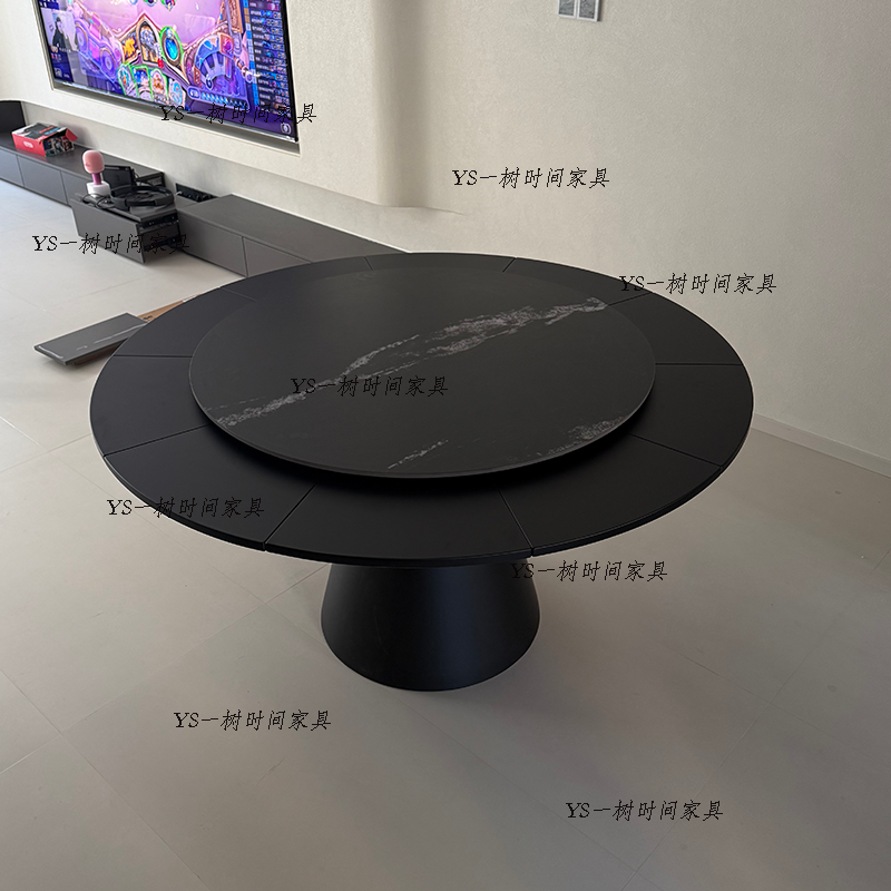 黑色极简风伸缩变形圆桌家用小户型可定制旋转伸缩餐桌,住宅家具,岩板餐桌,淘宝优惠券,粉丝福利购,淘宝优惠卷