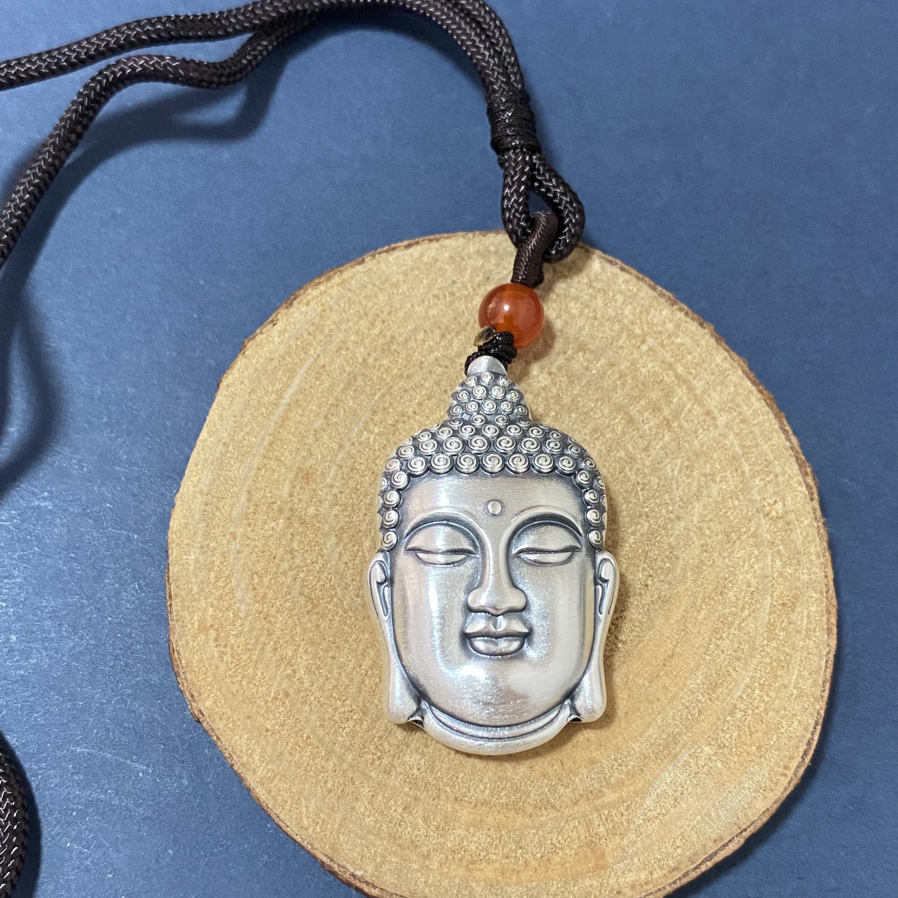 999足银佛头吊坠男女士硬银纯银复古银饰挂坠绳潮佛项链佛像