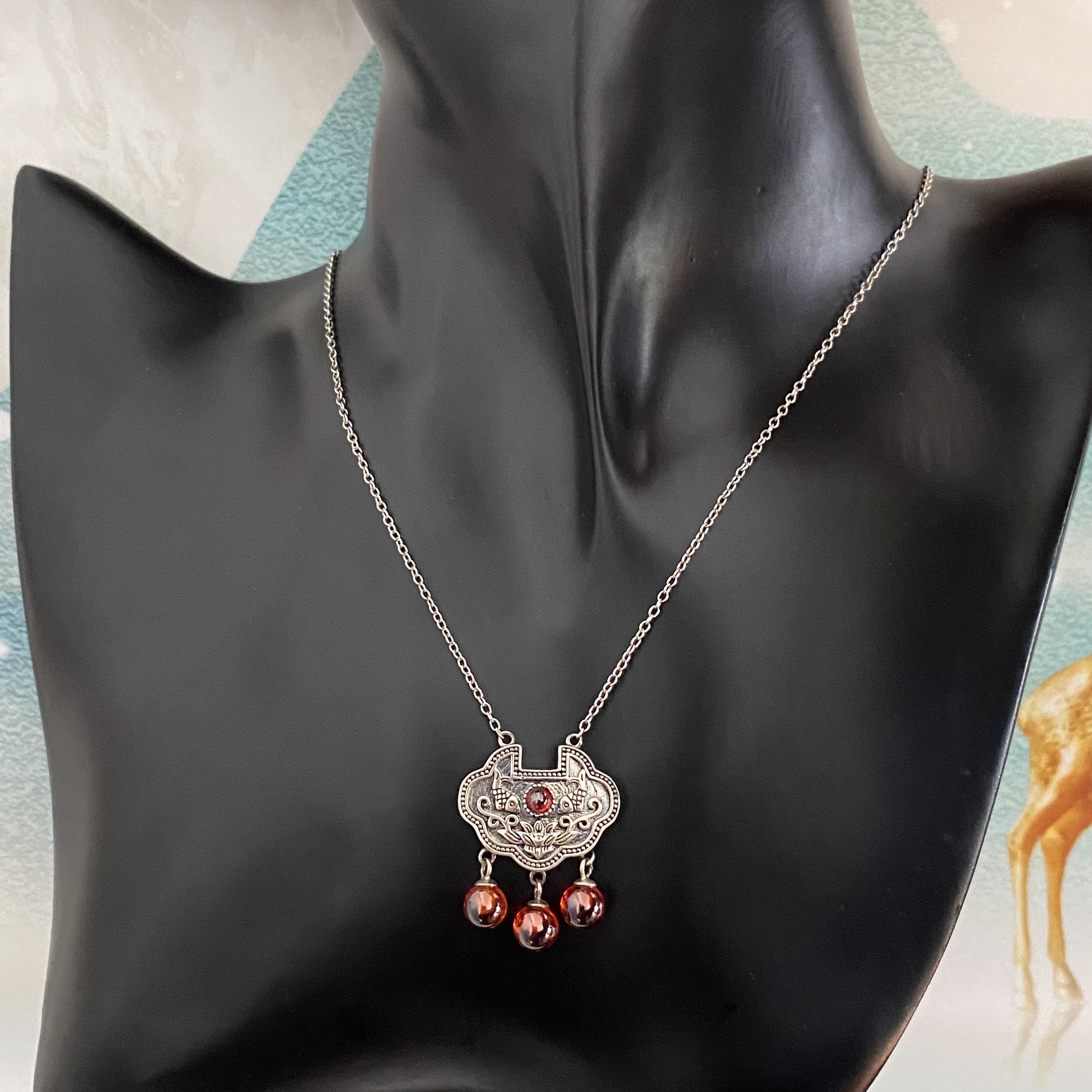 925纯银平安锁流苏锁骨链