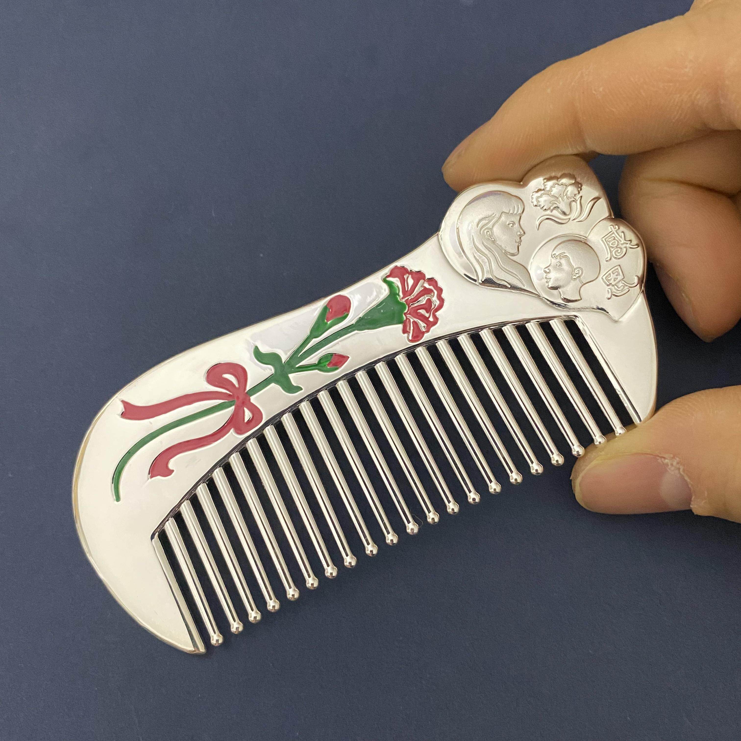 9999纯银梳子感恩母亲手工银梳银饰品刮痧熟银发梳送妈妈长辈礼物