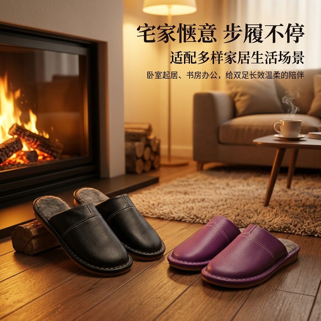 加厚保暖全牛皮真皮拖鞋男女情侣款棉拖鞋冬季居家室内家用厚底鞋