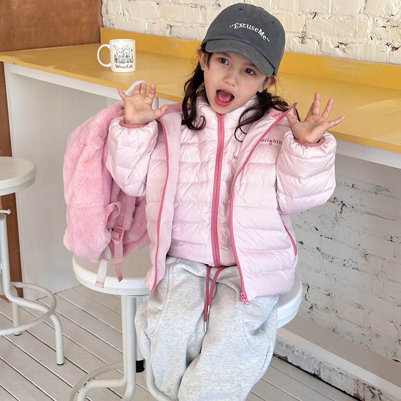 儿童连帽短款羽绒服2025冬季新国标90绒白鸭绒女童轻薄三防马甲