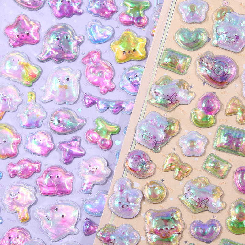 炫彩渐变卡通动物浮雕贴纸
