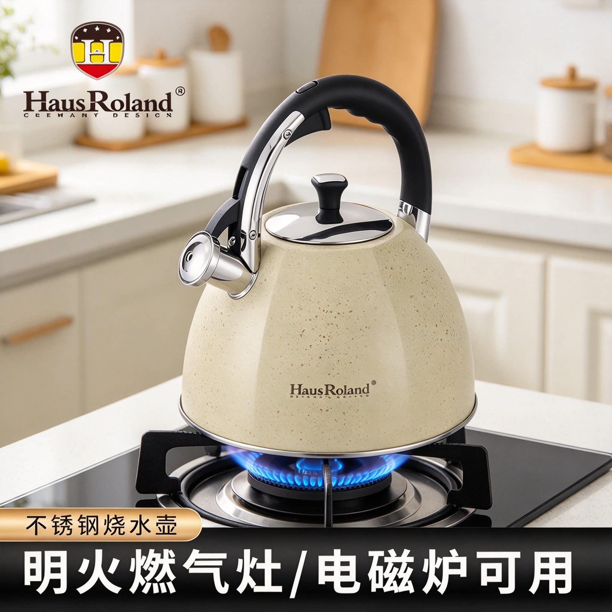 HausRoland大容量烧水壶鸣笛防干烧4.5L明火煤气天燃气电磁炉通用