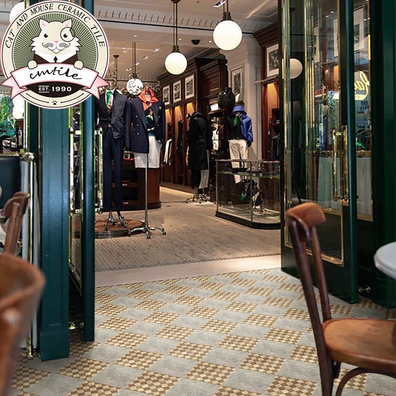 法式复古木纹格子花砖300x300卧室客餐厅卫生间厨房网红商铺地砖