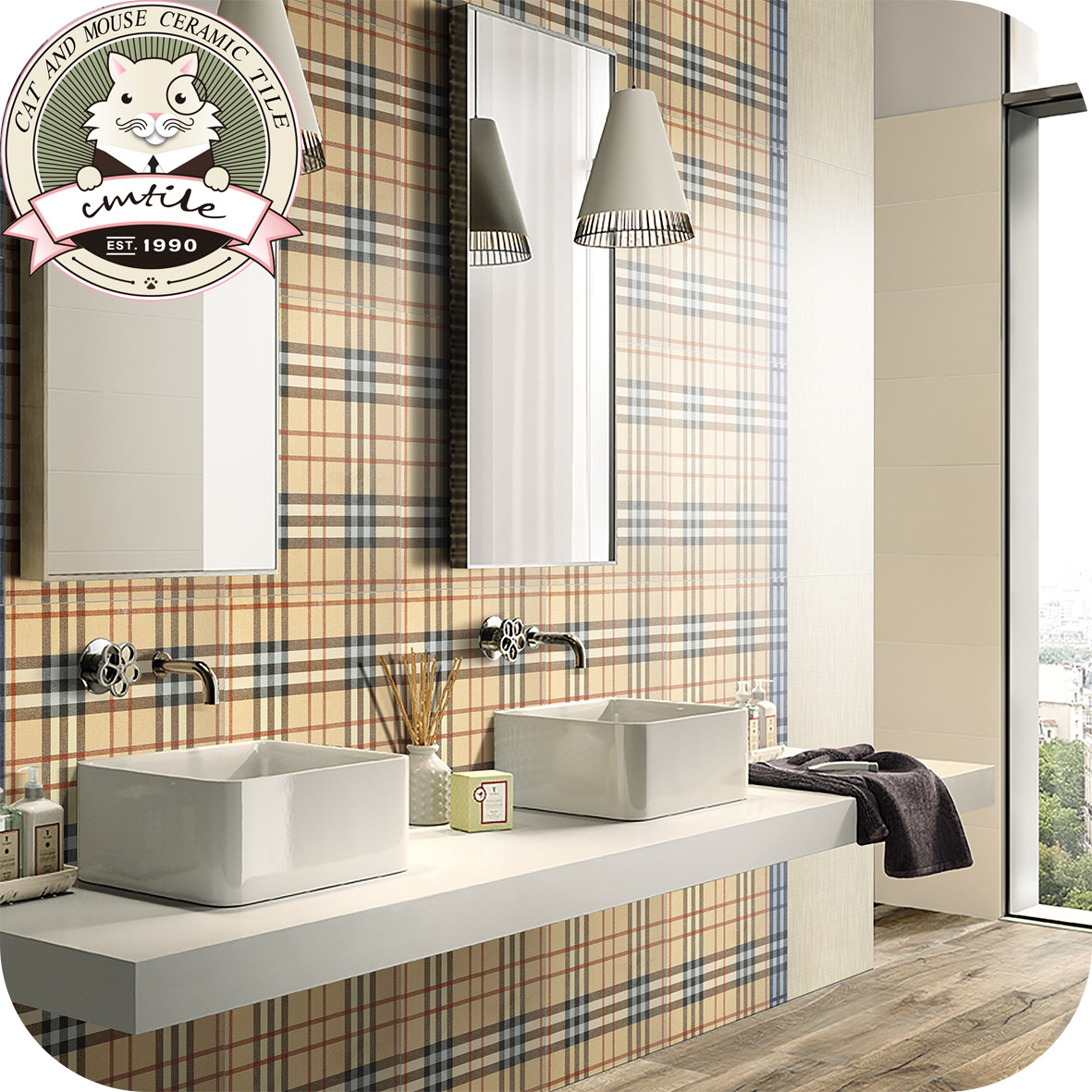 欧式条纹格子纹花砖仿古砖 阳台客厅厨房卫生间墙面瓷砖地砖600