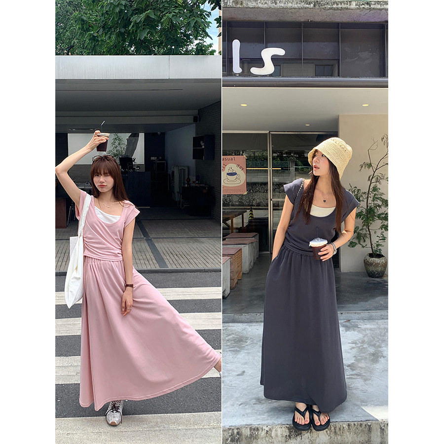 黄峥韩系假两件小衫半裙套装女2025夏休闲显瘦半裙两件套142ZH472