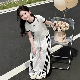 中大童女装夏套装2026新款女孩初中生夏日韩系穿搭女童短袖阔腿裤