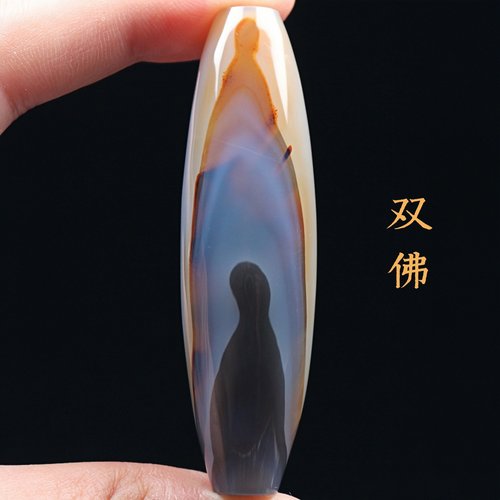 巴西玛瑙双佛象形天珠吊坠项坠巴玉佛中佛图腾锁骨挂件