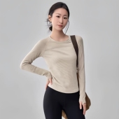 高弹普拉提训练无缝跑步运动女孩上衣薄款 健身速干瑜伽服长袖 修身