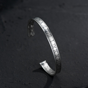 一休老银匠Mad Graffiti 925纯银ins小众风罗马数字手镯 百搭简约