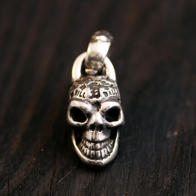 一休老银匠制作925纯银手工制作中号 BWL涂鸦骷髅吊坠