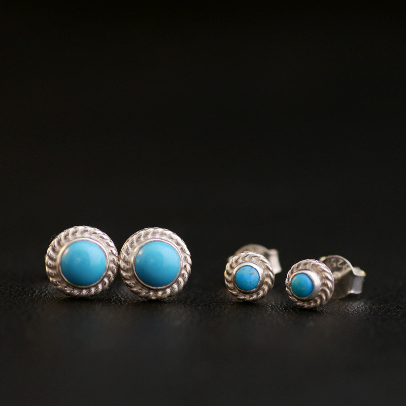 一休高桥吾郎 手作925纯银镶美国睡美人松石耳钉 耳环男女款