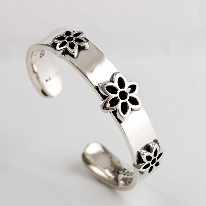 老银匠good手工纯银樱花手镯手环