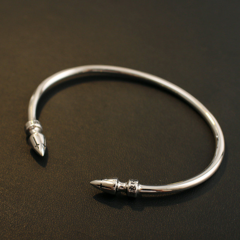 一休老银匠S925纯银子弹开口手镯 朋克 潮流 情侣 男女款银手环