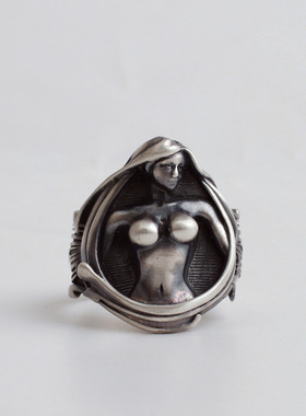 一休高桥吾 Mad Graffiti 艺术女神 925纯银男女指环圆形裸女戒指