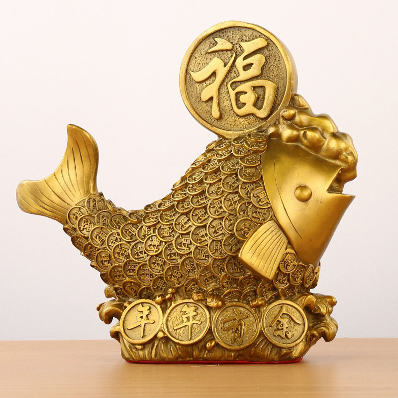 黄铜金龙鱼福鱼年年有鱼鲤鱼家居装饰品年年有余吉祥铜鱼摆件