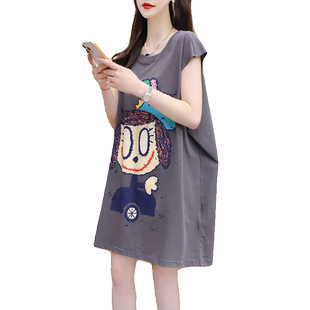 大码设计感纯棉无袖T恤女2023夏季新款韩版宽松百搭卡通背心上衣