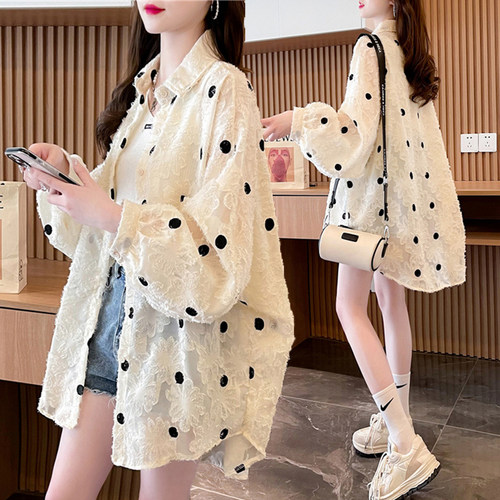 大码女装胖mm波点薄款防晒衬衫2026夏季新款韩版宽松百搭开衫外套