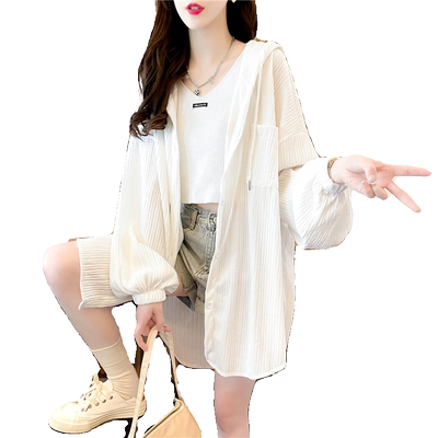 大码女装中长款连帽薄款外套女春秋新款韩版宽松百搭休闲开衫上衣