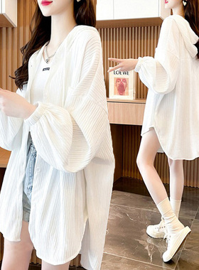 大码女装中长款连帽薄款外套女春秋新款韩版宽松百搭休闲开衫上衣