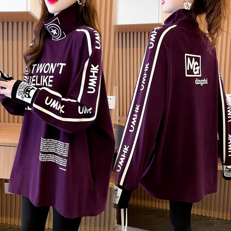 字母印花中长款德绒长袖T恤女