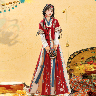 十柒[踏花]原创唐褙子汉服女齐腰破裙汉元素日常显瘦国风套装夏