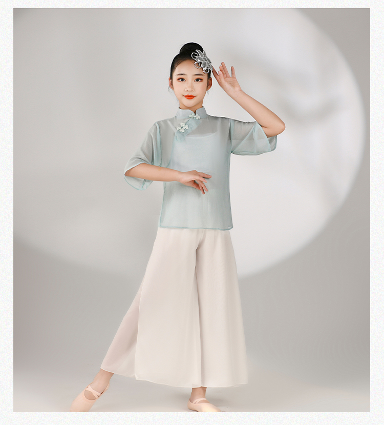外婆桥舞蹈服儿童中国风小清新扇子舞演出服女童古典舞纱衣练功服