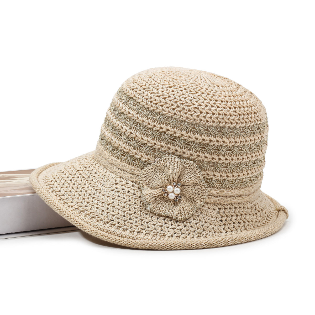 帽子女款夏天中老年妈妈薄款草帽遮阳防晒盆帽渔夫帽显脸小