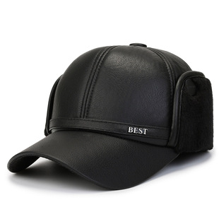 秋冬季中老年防雨雪皮帽子男鸭舌帽爷爷冬天挡风保暖帽爸爸护耳帽