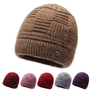 中老年人帽子女秋冬天妈妈毛线加绒加厚保暖奶奶针织帽防寒棉帽