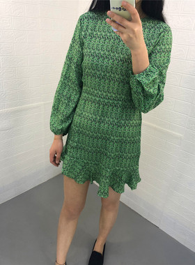 米蔻百家好春夏秋季新款韩版显瘦印花中长款女式连衣裙HTOP527A