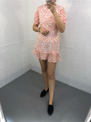 米蔻百家好夏季新款韩版圆点休闲中长款女式连衣裙HTOP321P