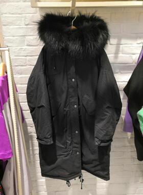 米蔻百家好冬装新款中长款连帽大毛领鹅绒女式羽绒服外套HSGD728A