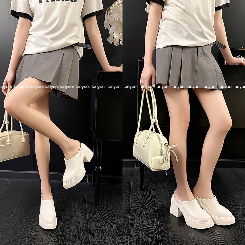 10cm舒适坡跟半拖鞋女