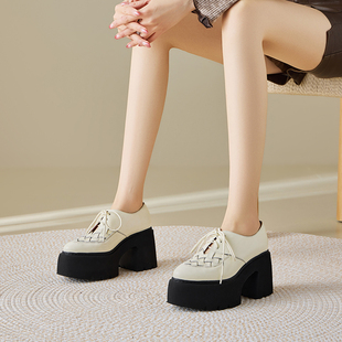 10cm内增高女鞋春夏新款真皮编织时尚百搭单鞋小个子坡跟休闲单鞋