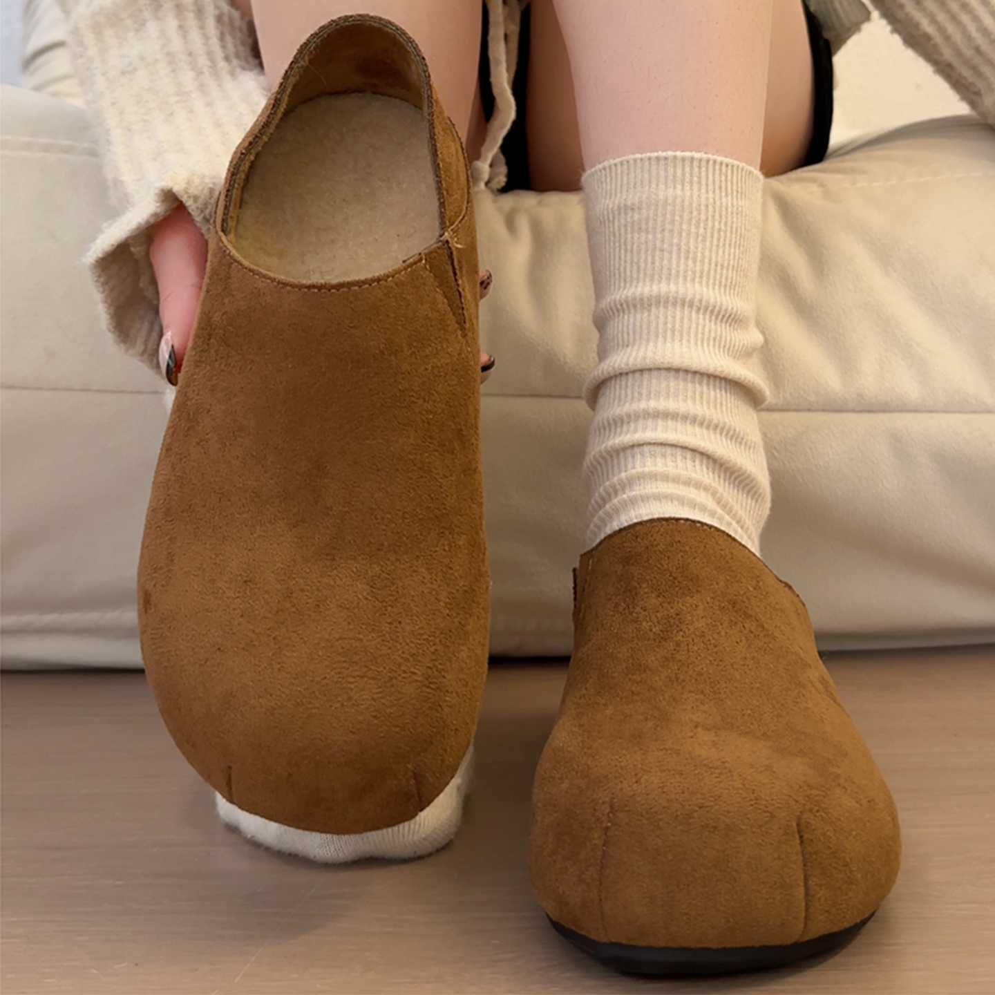 永希女鞋一脚蹬复古加绒勃肯棉鞋