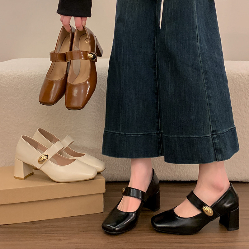 法式方头粗跟玛丽珍鞋女2026春季新款时尚百搭高跟鞋优雅温柔单鞋,女鞋,浅口单鞋,淘宝优惠券,粉丝福利购,淘宝优惠卷