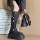 2025巨好看靴子长筒靴女粗腿小个子厚底黑色不过膝长靴高筒骑士靴