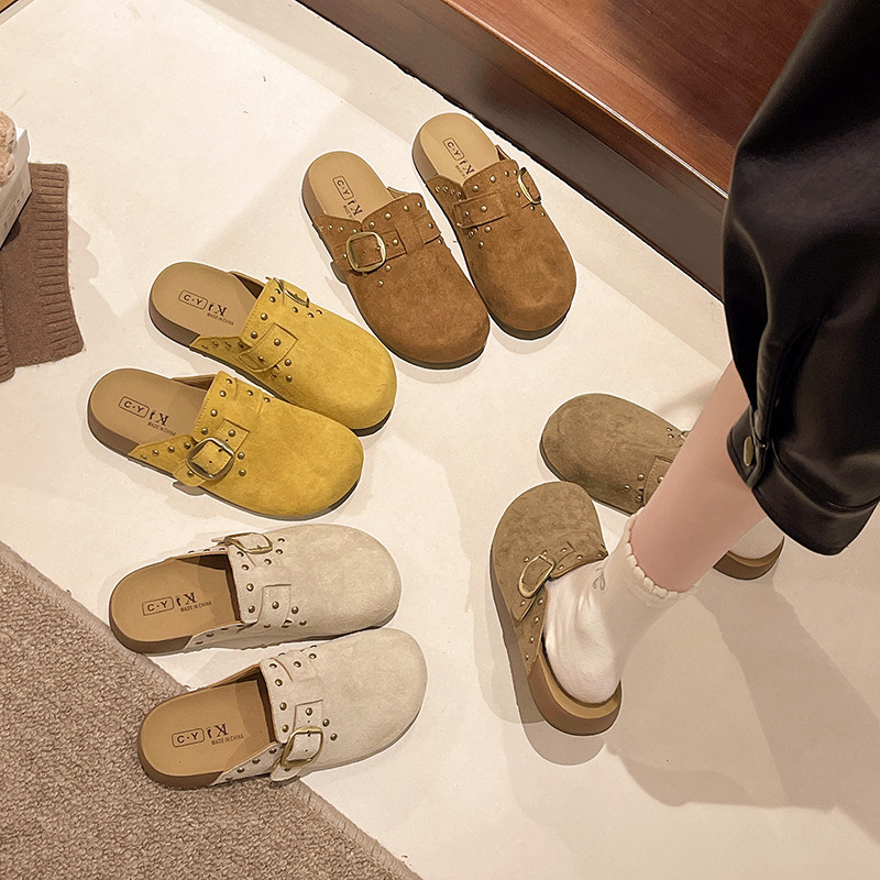 气质百搭勃肯鞋女2026春季新款爆款平底包头半拖鞋外穿高级感拖鞋,女鞋,包头拖,淘宝优惠券,粉丝福利购,淘宝优惠卷