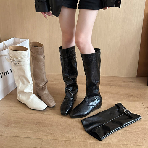 永希新款方头粗跟女高筒骑士靴