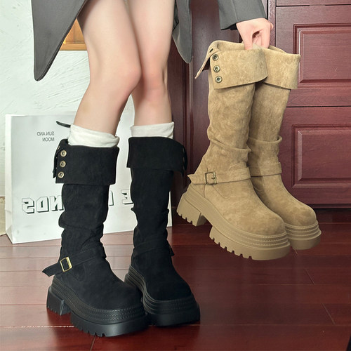 永希女靴增高显瘦美拉德棕色长靴