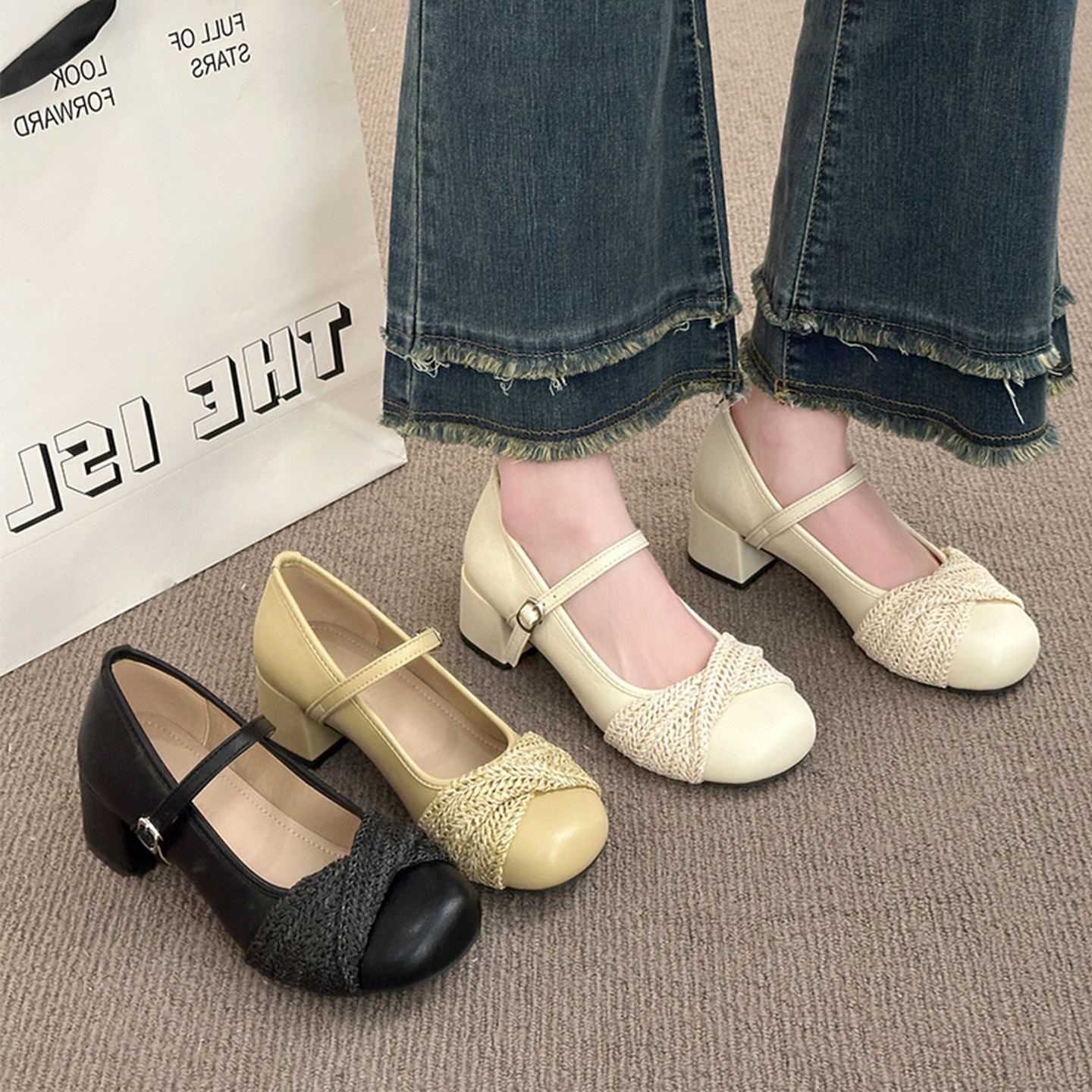 法式玛丽珍女鞋2026新款春季浅口粗跟单鞋中跟小皮鞋配裙子高跟鞋,女鞋,浅口单鞋,淘宝优惠券,粉丝福利购,淘宝优惠卷