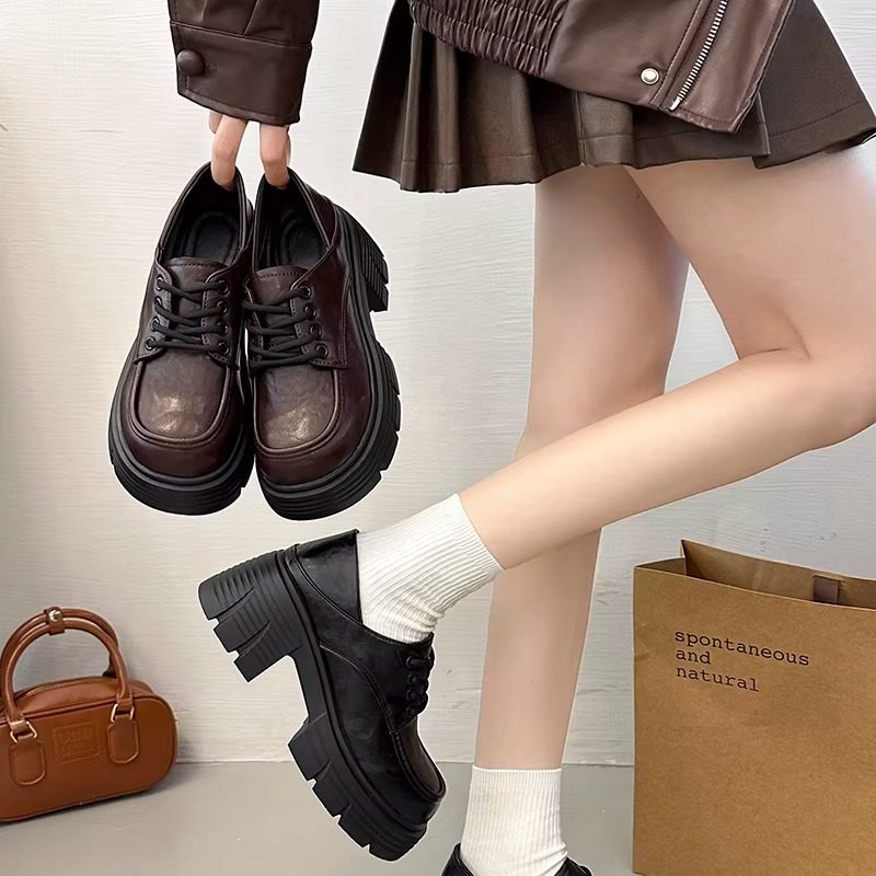 复古厚底小皮鞋女2026春季新款系带小个子增高乐福鞋百搭高级单鞋,女鞋,深口单鞋,淘宝优惠券,粉丝福利购,淘宝优惠卷
