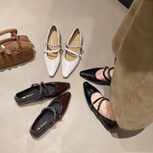 女2026春季 新款 平底百搭单鞋 复古尖头玛丽珍鞋 气质配裙子通勤鞋 子