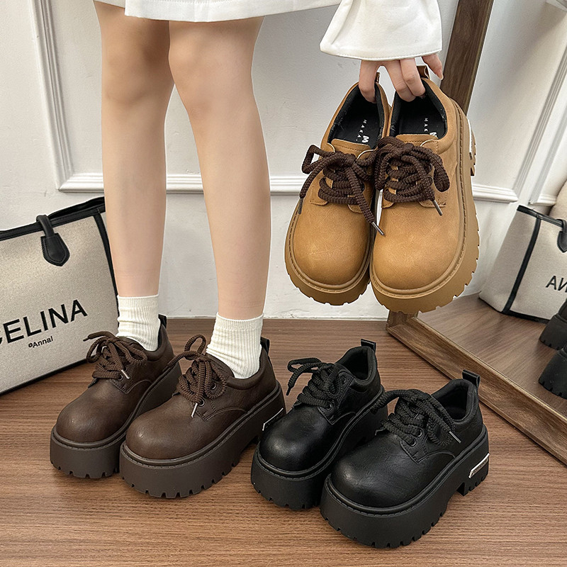 气质厚底小皮鞋女2026春季新款爆款百搭单鞋系带增高小个子乐福鞋,女鞋,深口单鞋,淘宝优惠券,粉丝福利购,淘宝优惠卷